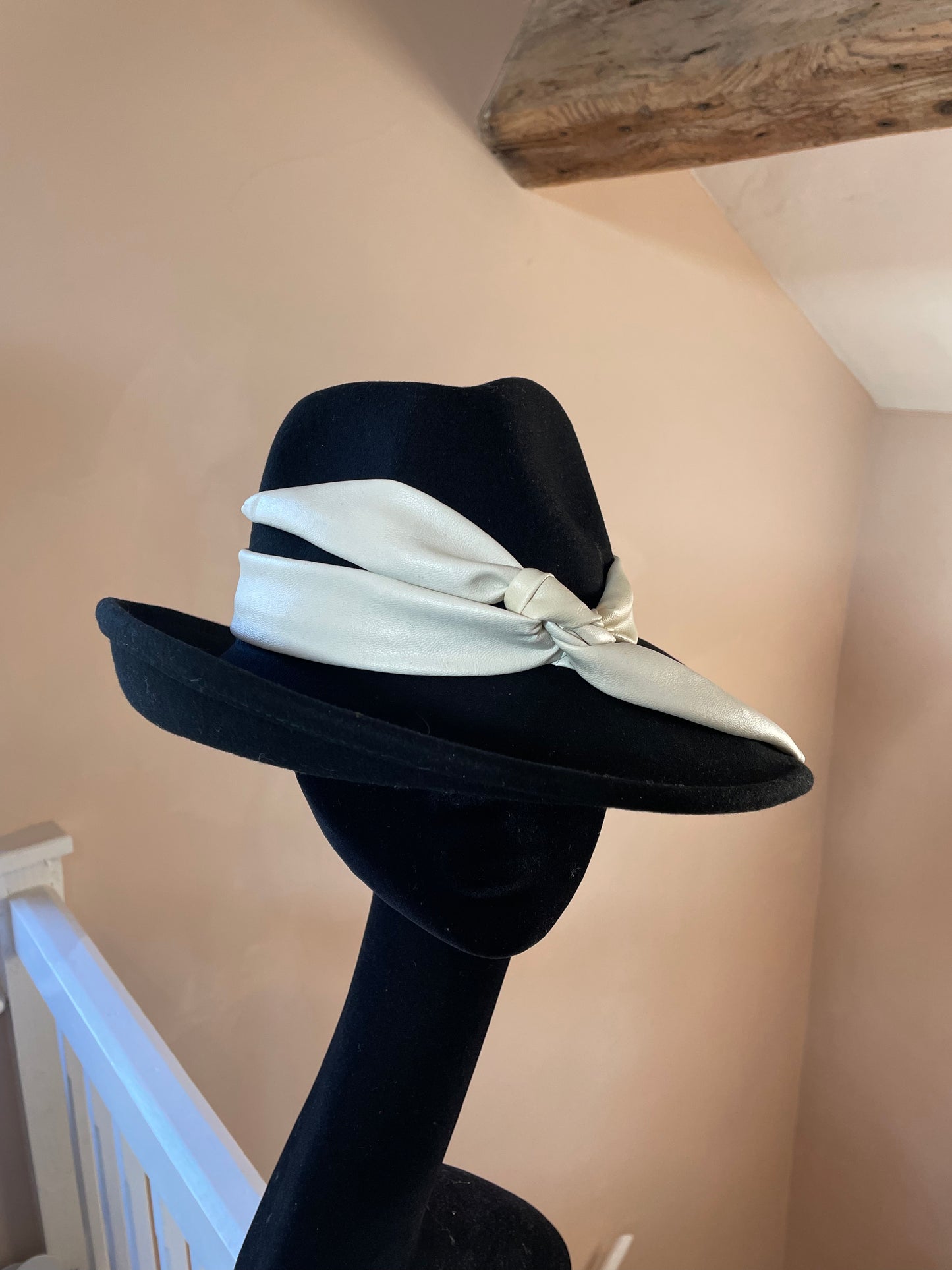 Cream and Black Tilted Fedora