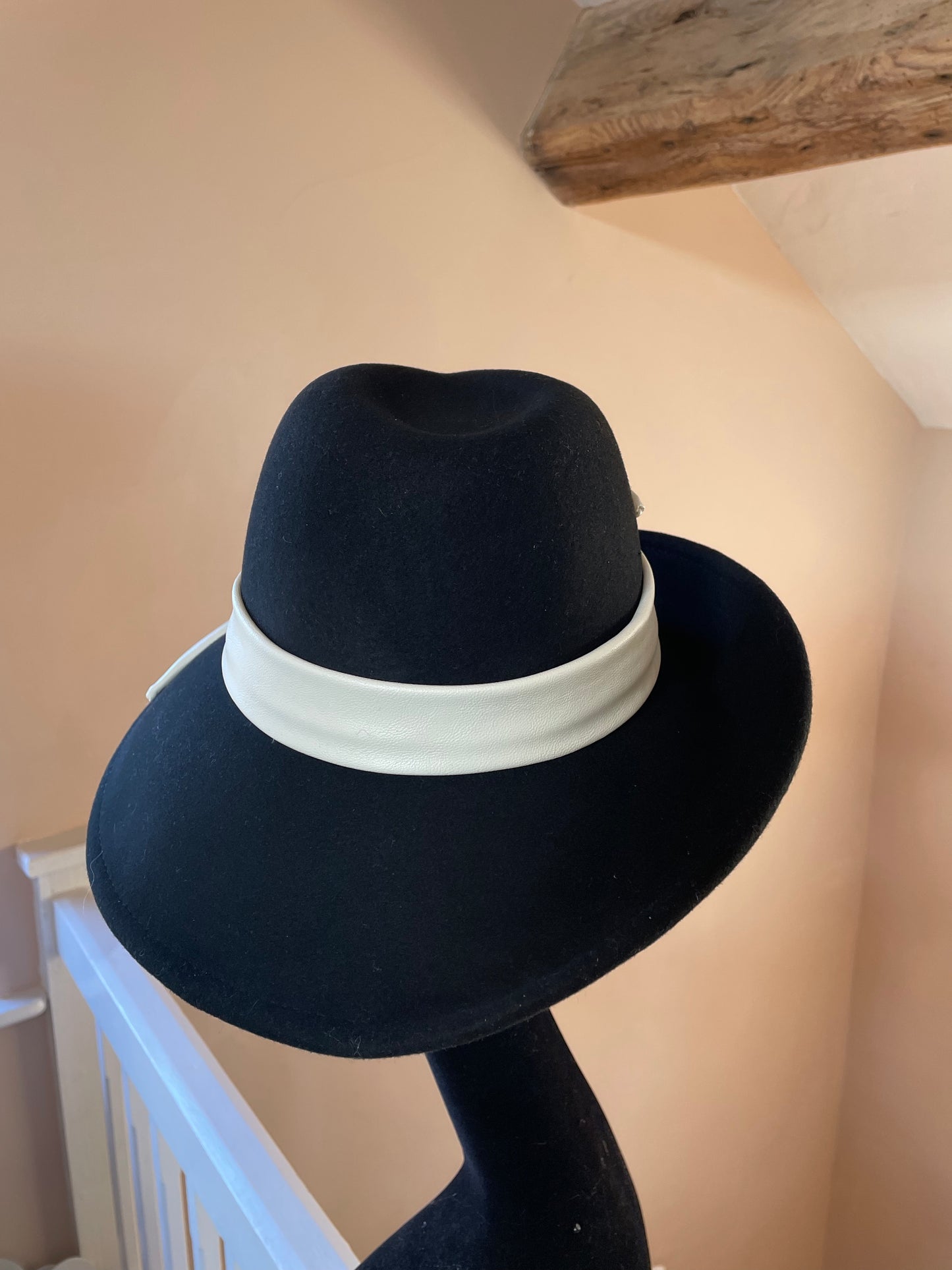 Cream and Black Tilted Fedora