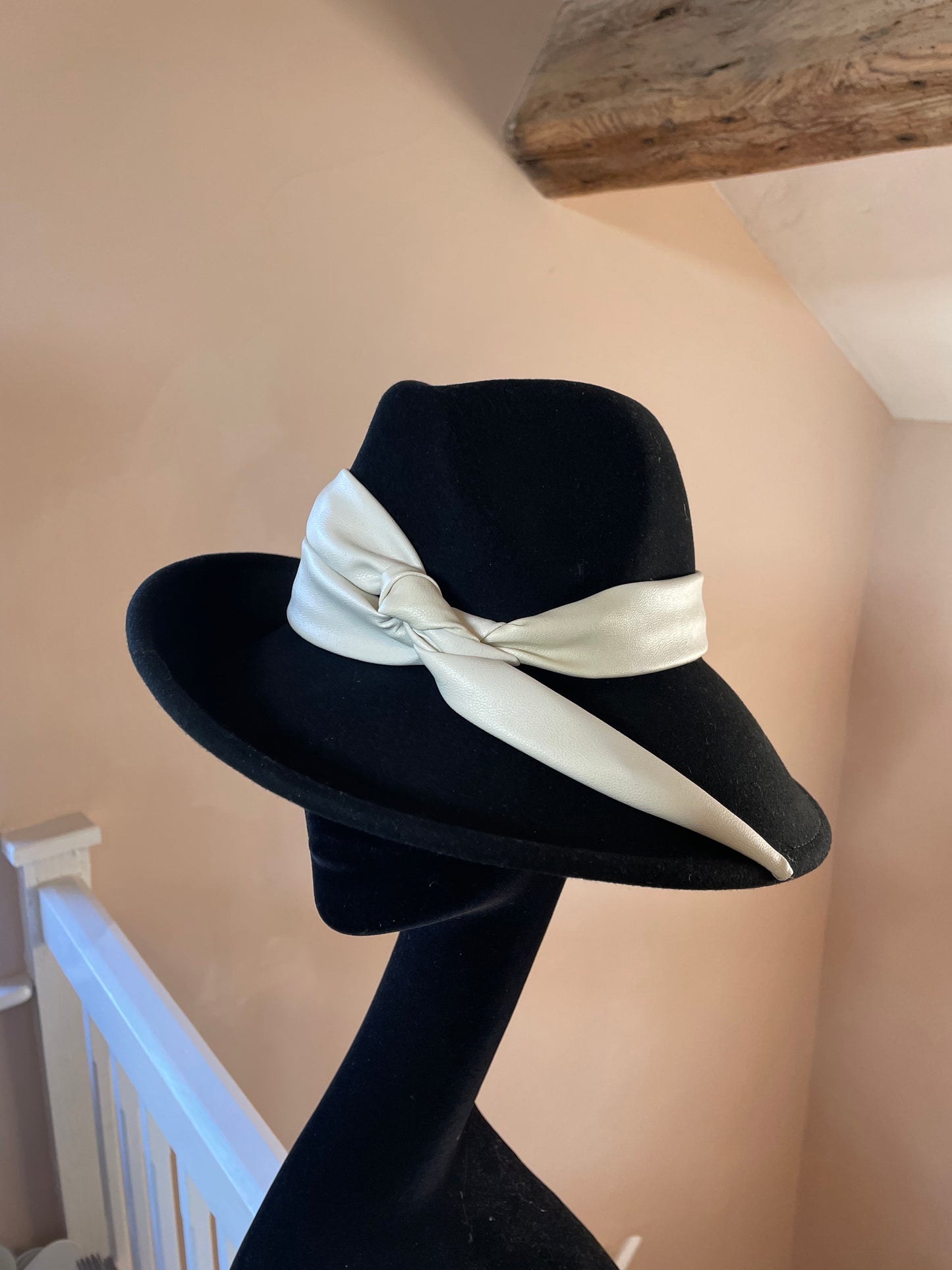 Cream and Black Tilted Fedora