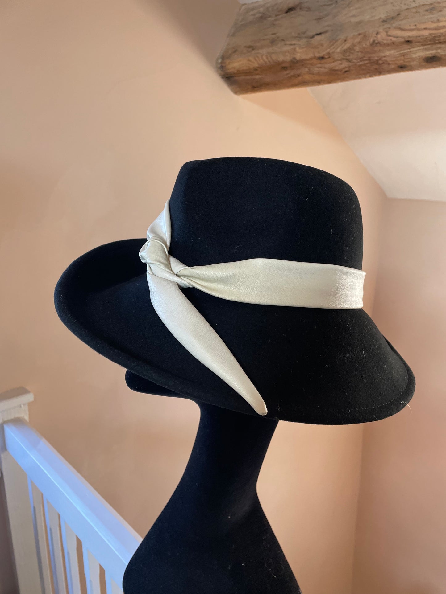 Cream and Black Tilted Fedora